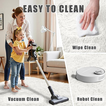 8x10 Area Rug for Living Room:Ultra Soft Fluffy Shag White Rugs,Large Fuzzy Plush Indoor Non Slip Carpet Washable Rug for Bedroom Kids Nursery Office Dorm Modern Decor(White 8'x10')