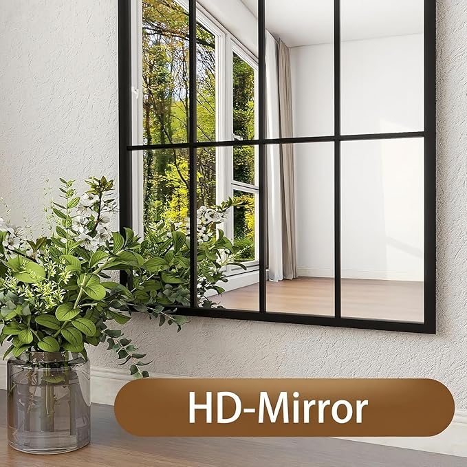 Degfig Arched Full Length Mirror with Grids, 71"X32", Arched Window Pane Wall Mirror, Floor Standing Mirrors, Farmhouse Long Full Body Mirrors Wall Mounted for Living Room, Bedroom, Entryway, Black
