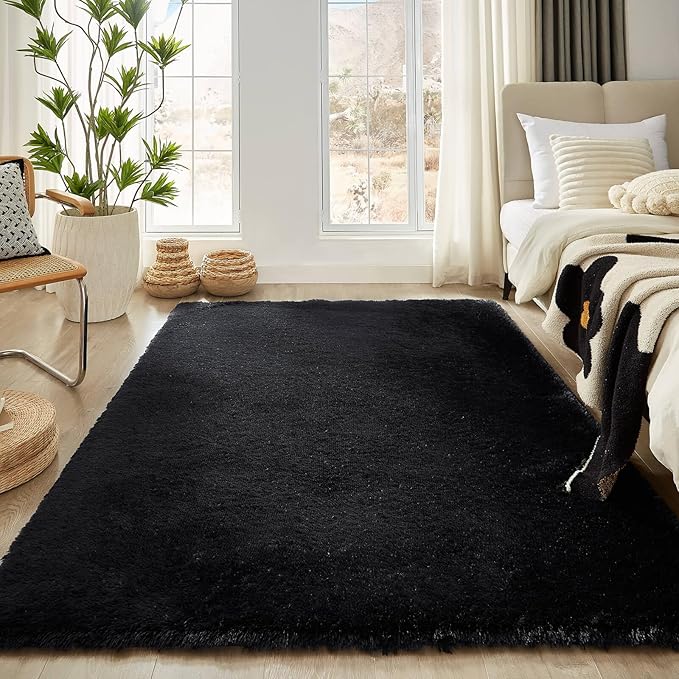 Floralux 6x9 Rugs for Living Room, Black Fluffy Area Rug for Bedroom, Non-Slip, Ultra Soft Plush Shag Carpet for Kids Boys Girls Room, Playroom, Home Decor Aesthetic