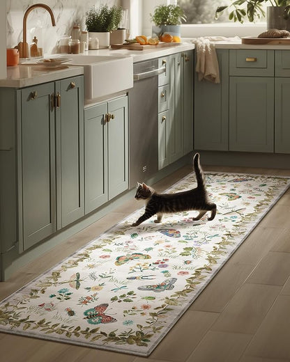 Machine Washable Kitchen Runner Rugs: 2'x6' Entryway Rug Runner Stain Resistant Non Slip Low Pile Soft Carpet Runners for Hallways Indoor Entryway Kitchen Laundry Room Bedroom Farmhouse