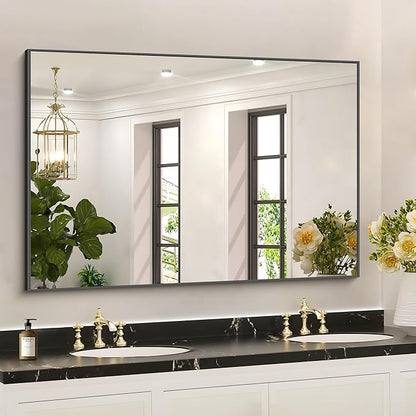 COFENY 36x50inch Bathroom Mirror, Black Rectangle Mirrors with Thin Metal Frame, Large Rectangular Wall Mirror for Bathroom, Living Roomm, Hair Salon, Big Farmehouse Mirror Hang Horizontal/Vertical