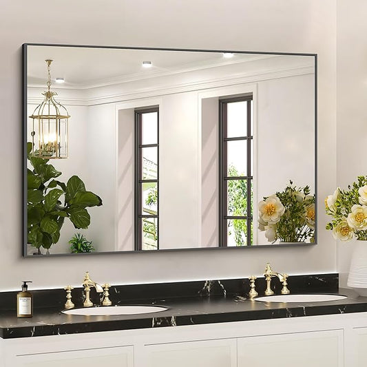 COFENY 36x50inch Bathroom Mirror, Black Rectangle Mirrors with Thin Metal Frame, Large Rectangular Wall Mirror for Bathroom, Living Roomm, Hair Salon, Big Farmehouse Mirror Hang Horizontal/Vertical