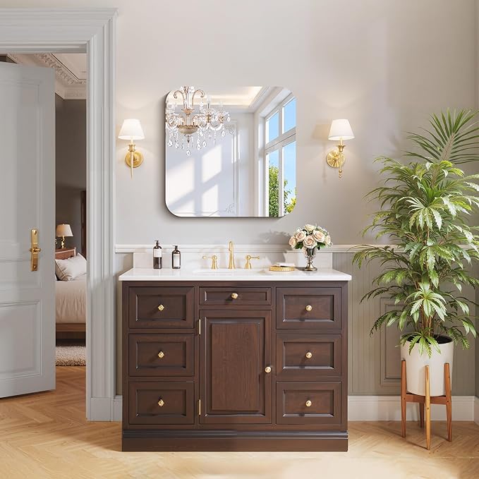 CILIBER Frameless Mirror, 24x24 Square Bathroom Mirrors for Wall Rounded Corner, Frameless Vanity Mirror Over Sink with Polished Edge, 3mm Tempered Glass, Decorative for Bedroom, Living Room, Entryway