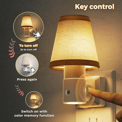 L LOHAS LED Night Lights Plug into Wall, Plug in Night Light Dimmable, Soft Warm Nightlight with Light Sensor, Rotatable Base, Vintage Linen Fabric Nightlights Plug in Wall for Bathroom Kitchen 2Pack