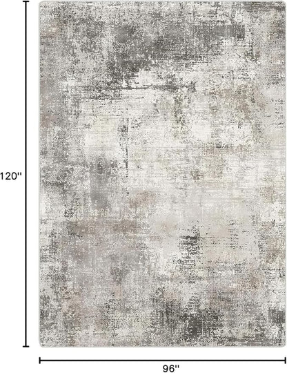 GENIMO 6x9 Area Rugs for Living Room, Machine Washable Non Slip Rugs, Low Pile Lightweight Vintage Print Rug for Bedroom, Dining Room, Home Office, Abstract Grey