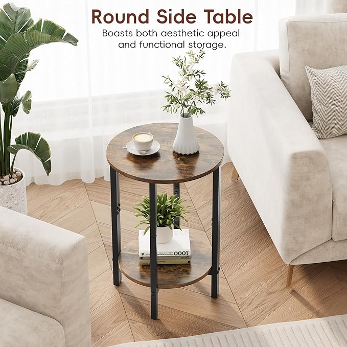Vagusicc Side Table, Small Round End Table, Set of 2 Half Round Side Table for Living Room, 2 Tier Small Couch Side Tables, Round Coffee Table, Thin Accent Sofa Table Narrow Entryway Table, Brown