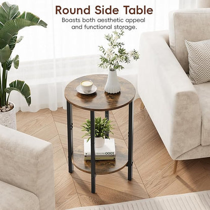 Vagusicc Side Table, Small Round End Table, Set of 2 Half Round Side Table for Living Room, 2 Tier Small Couch Side Tables, Round Coffee Table, Thin Accent Sofa Table Narrow Entryway Table, Brown