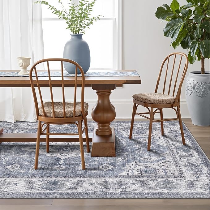LUMI 8x12 Washable Area Rug for Living Room, Ultra Soft Stain Resistant Carpet with Non Slip Rubber Backing, Non-Shedding Low Pile Rugs for Bedroom, Dining Room, Indoor, Office