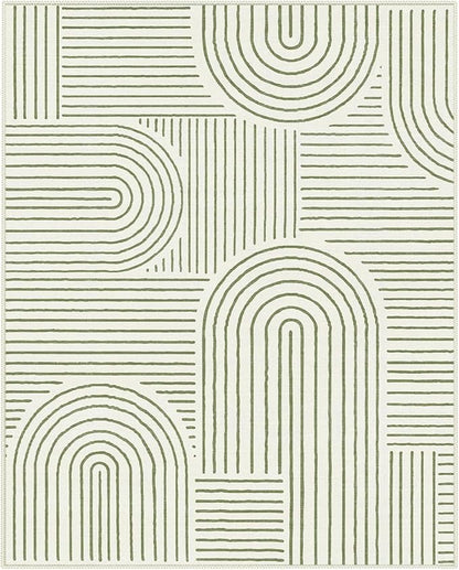 Lahome Abstract 8x10 Rugs for Living Room, Soft Green 8x10 Area Rugs for Bedroom Non-Slip, Ultra-Thin Rainbow Boho Accent Carpet for Dining Room Office Darrell, Green