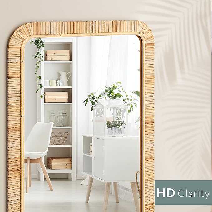 Barnyard Designs Rectangular Rattan Wall Mirror, Natural Tan Woven Rattan Frame, Indoor Decorative Mirror for Bedroom Living Room Entryway (20" x 30", Rectangular)