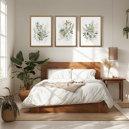 Joocrise Wooden Frame Watercolor Botanical Wall Art Boho Floral Canvas Wall Decor Prints Sage Green Wildflower Wall Art Modern Flower Pictures Botanical Painting for Bedroom Bathroom 16x24x3 Inch