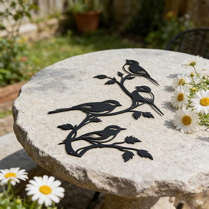 SonnTonn Black Metal Bird Wall Decor - 4 Birds on Branch Silhouette Wall Art, Rustic Style Wall Sculpture for Living Room, Bedroom, Patio, Garden, Farmhouse Home Decor (9.29”x15.75” / 23.6x40cm)
