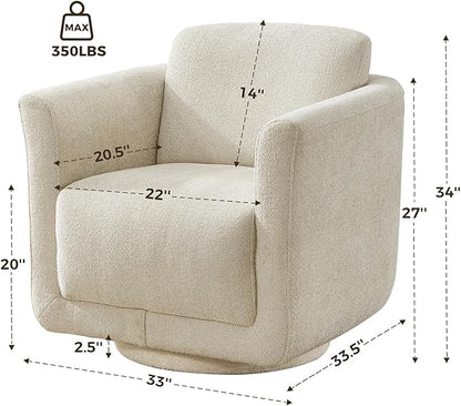 Swivel Accent Chair, 360° Chenille Barrel Swivel Chair for Living Room, Reading Nook Chair for Bedroom Small Spaces, Fully Assembled, Cream
