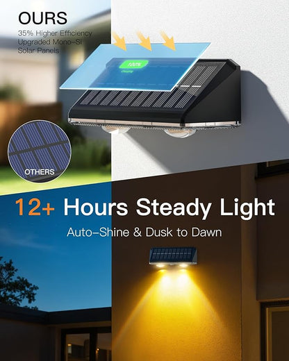 Solar Fence Lights Outdoor, 6 Pack IP65 Waterproof Fence Lights Solar Powered with Ultra-Bright LED Lens, 9 Color Modes, 12+ Hours Steady Glow for Deck/Backyard/Patio/Pool/Wall - Pure Black