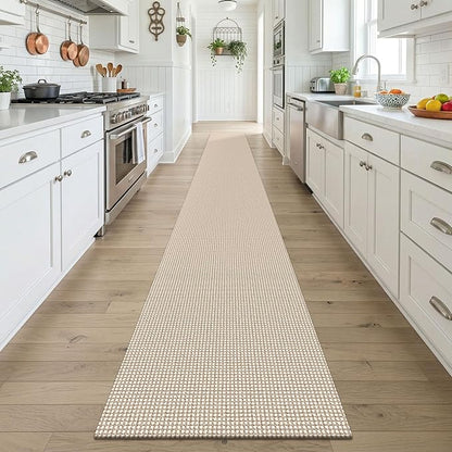 KOZYFLY Braided 2x20 Runners Rugs for Hallway, Extra Long Washable Runner Rug, Woven Non Slip Kitchen Runner, Cotton Entryway Rug, Floor Carpet for Entry, Aisle, Hall, Ivory/Camel/Brown