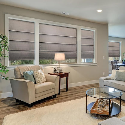 CHICOLOGY Cordless Roman Shade for Windows & French Doors, Ridgewood Dark Elm, Privacy + Light Filtering Linen Look Fabric w/White Liner, True to Size, Inside/Outside Mount, 29" W x 72" H