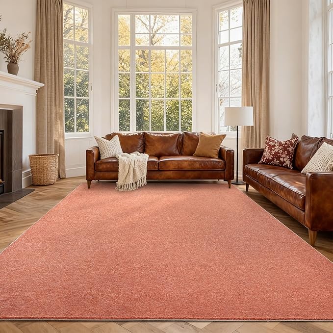 FinRèc 7x10 Washable Area Rugs for Bedroom Living Room, Low Pile Thin Rug Solid Color, Non-Slip Carpet Indoor for Home Decor (Orange/White)