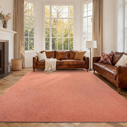 FinRèc 7x10 Washable Area Rugs for Bedroom Living Room, Low Pile Thin Rug Solid Color, Non-Slip Carpet Indoor for Home Decor (Orange/White)