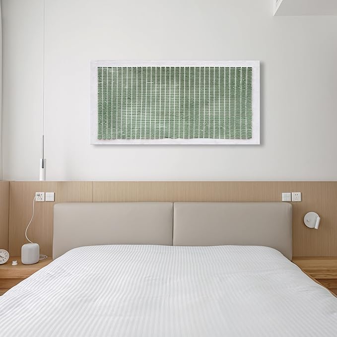 NANKAI Art Hand-Painted White and Green Thick Texture Abstract Art Oil Painting Contemporary Minimalist Style Art Living Room Office Corridor Wall Decoration Oil Painting 24x48 inches