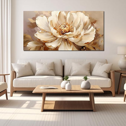 Large Flower Canvas Wall Art for Bedroom Women,White Floral Wall Decor for Living Room 29 x 59 Inch