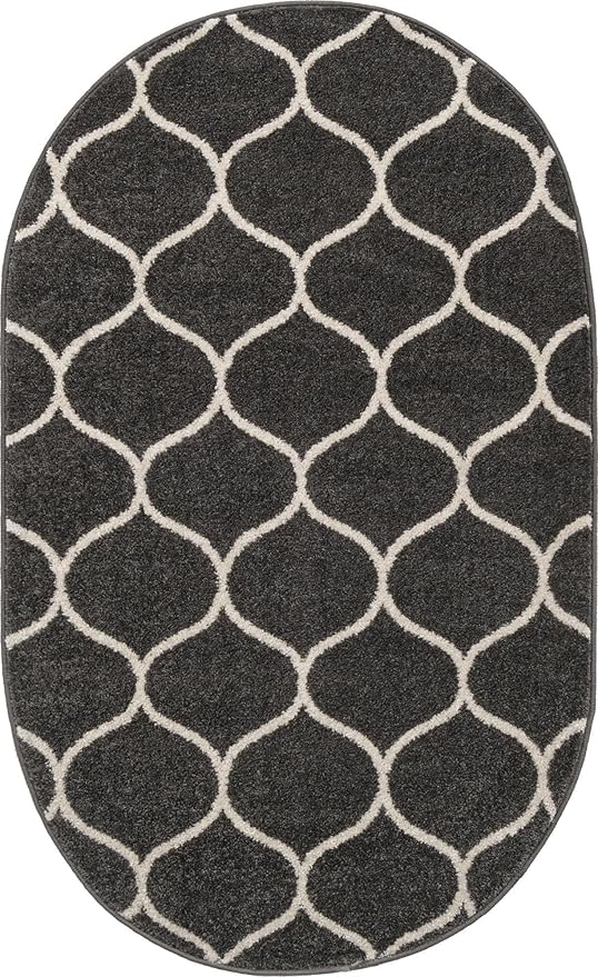 Unique Loom Trellis Frieze Collection Area Rug - Rounded (3' x 5' Oval, Dark Gray/ Ivory)