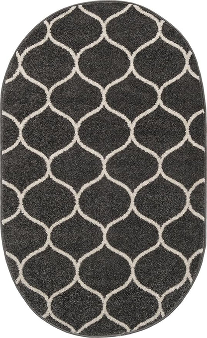 Unique Loom Trellis Frieze Collection Area Rug - Rounded (3' x 5' Oval, Dark Gray/ Ivory)