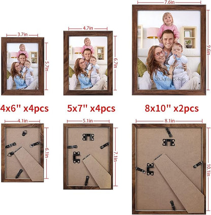Giftgarden 10-Pack Brown Picture Frames for Multiple Sizes Photos, Four 4x6, Four 5x7, Two 8x10, Multi Assorted Rustic Walnut-Color Frame Collage for Wall or Tabletop