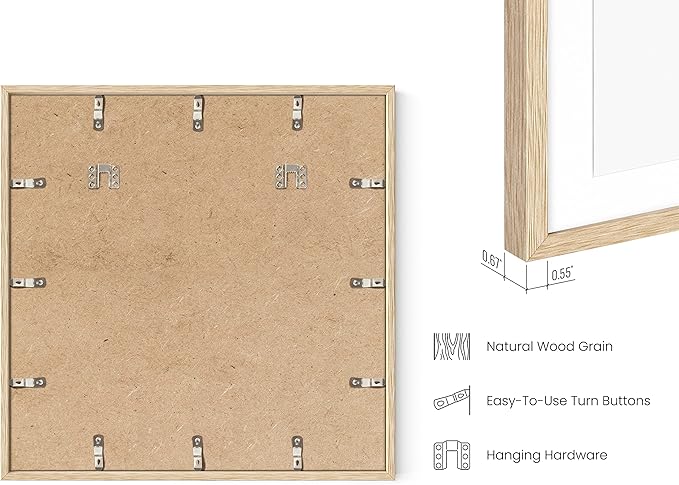 HAUS AND HUES Beige Oak Wood 20x20 Picture Frame Matted to 16x16 - Square Frame with Plexiglass, Elegant Frame for Wall Display (20x20 in, Beige, Set of 1)