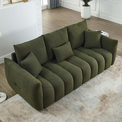 Antetek 78" Modern Sofa Couch, Comfy Deep Seat Teddy Cloud Sofa, Upholstered 3-Seater Boucle Couch, Oversized Loveseat for Living Room, Bedroom, Office, Apartment, Green