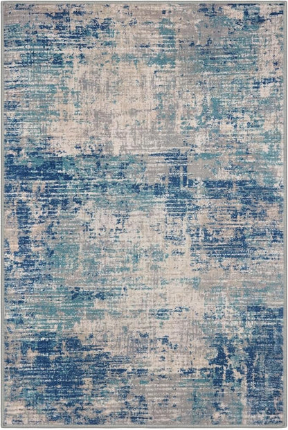 KILOCOCO Abstract Area Rug 3x5 Entryway Rug Washable Kitchen Rugs Non Slip Soft Pinted Entrance Rugs Indoor Mat for Front Door Foyer Farmhouse Living Room Floor Carpet, Blue/Grey/Beige