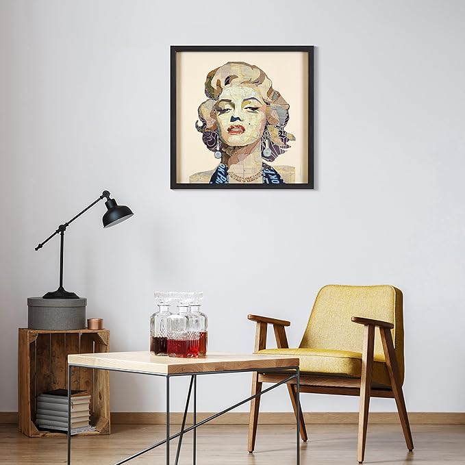Empire Art Direct Dimensional Collage Framed Graphic Paper Under Glass Wall Art by Alex Zeng Ready to Hang, 25" x 25", Homage to Marilyn
