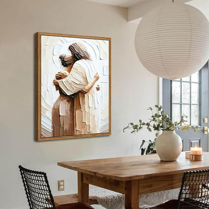 AKWISH Floating Frame Jesus Embracing Woman Canvas Wall Art, Safe in His Arms Pictures Canvas Print Posters Wall Decor, Christian Wall Art Home Decor for Living & Prayer Room 24x36 inch