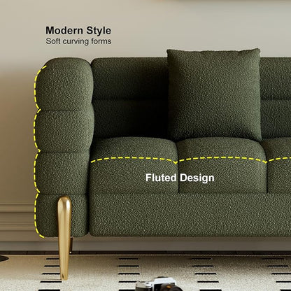 homary Boucle Sofa 79”, Modern 3 Seater Couch with Pillows, Deep Seat Upholstered Sofa for Living Room, Soft Channel-Tufted Design, Solid Wood Frame & Metal Legs(Boucle, Evergreen)