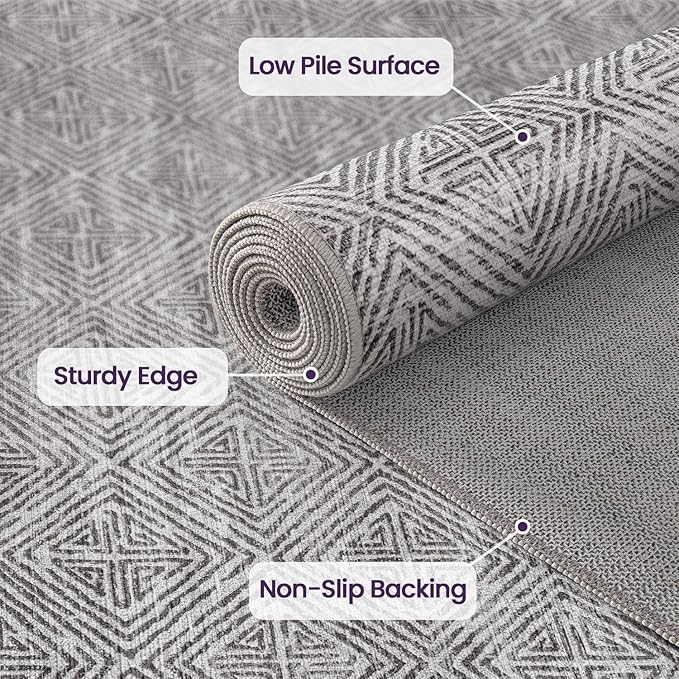 DEXI Area Rugs for Living Room, 8x10 Washable Low Pile Vintage Rug for Bedroom, Non Slip Large Indoor Carpet for Dining Office Nursery, Greyish Brown