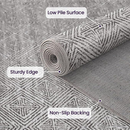 DEXI Area Rugs for Living Room, 8x10 Washable Low Pile Vintage Rug for Bedroom, Non Slip Large Indoor Carpet for Dining Office Nursery, Greyish Brown
