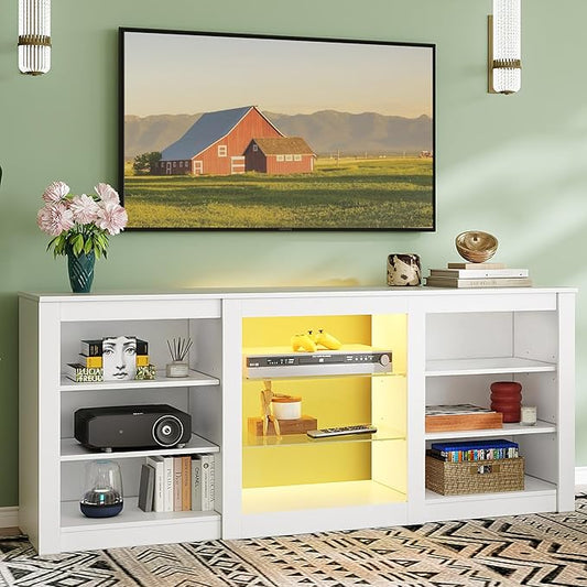 WLIVE Modern TV Stand for 65 Inch TV, Entertainment Center with Adjustable Open Shelves & RGB LED Lights, Sturdy Media Console for Living Room, Bedroom,Gaming (White)