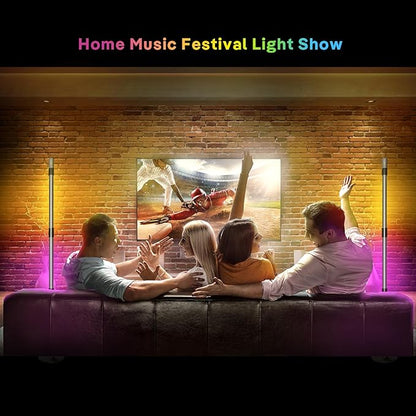 SANBEN RGB+IC Floor Lamp, Smart LED Corner Lamp with Music Sync and 16 Million DIY Colors, App & Remote Control, 360° Rotating Standing Floor Lamp with Spotlight for Bedroom Living Room