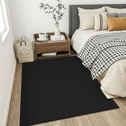 KOZYFLY Black Washable 4x5 Entry Woven Area Rug, Braided Throw Rugs for Entryway, Non Slip Door Mat Indoor Entrance, Flatweave Carpet for Foyer, Bedroom, Dining, Office, Black/Dark Grey
