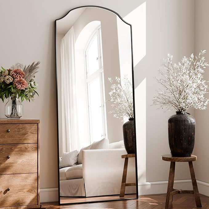 BEAUTYPEAK Full Length Mirror, Full Body Mirrors with Unique Arched Design, 71"x30" Floor Mirror with Aluminum Alloy Frame, Standing Hanging or Leaning for Bedroom and Living Room, Black