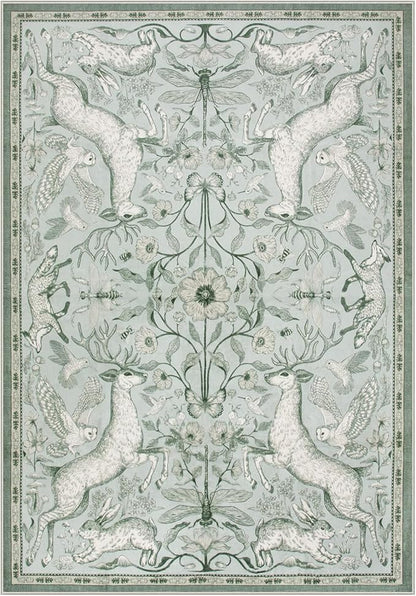 Lahome 6x9 Washable Deer Rug, Dorval Boho Botanical Cottage Area Rug, Non Slip Low Pile Soft Light Green Carpet for Living Room Dining Room Bedroom Kitchen Nursery Decor