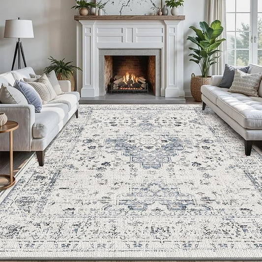 LUMI 4x6 Washable Area Rug for Living Room, Ultra Soft Traditional Rugs Non Slip with Rubber Backing, Low Profile, High Traffic, Stain Resistant Carpets, Ideal for Bedroom, Dining Room, Indoor