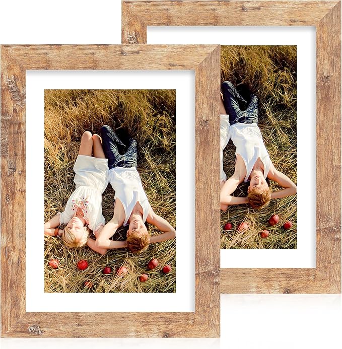iRahmen 7x10 Picture Frame - High Definition Real Glass Wooden Photo Frames for Tabletop Display and Wall Mounting (Rustic Brown, Set of 2)