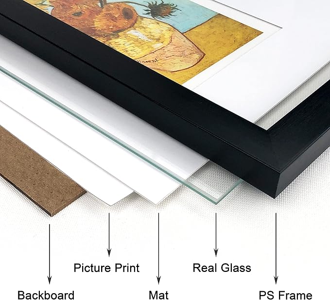 11x14 Picture Frame Set of 6 with Real Glass for Pictures 8x10 with Mat or 11x14 Without Mat, Wall Gallery or Tabletop display Photo Frames in Black