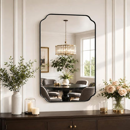 Black Wall Mirror 30"x22", Scalloped Edge Vanity Mirror - Hangs Vertically/Horizontally Decorative Bathroom Mirror for Vanity, Bedroom & Entryway, Aesthetic Bathroom Decor