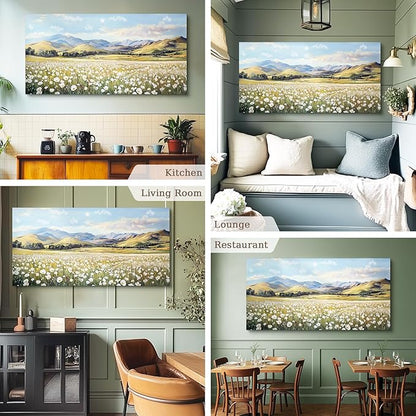 crmotu Large Landscape Wall Art, Flower Wall Art, Nature Wall Decor, Meadow with Wildflowers Canvas Prints, Rustic Aesthetic Pictures for Living Room Bedroom Above Bed Hallway Farmhouse 29x57inch
