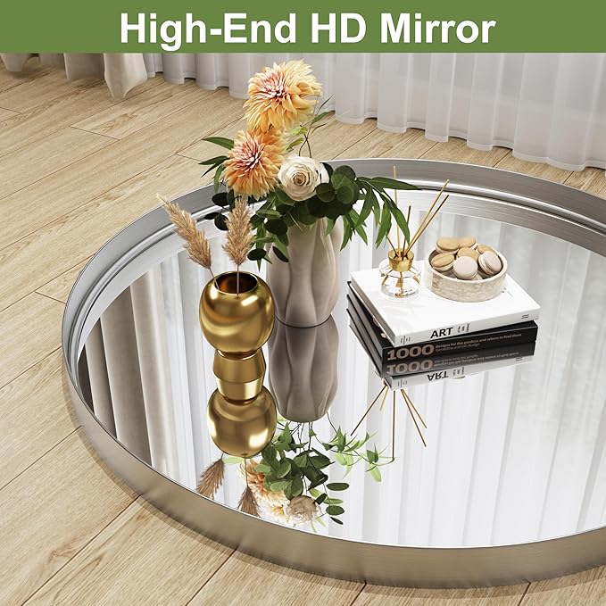 Round Bathroom Mirror, 30 Inch Silver Circle Mirror with Metal Deep Frame, Round Mirrors for Wall Decor, Vanity, Entryway, Living Room
