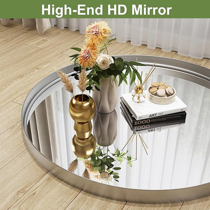 Round Bathroom Mirror, 30 Inch Silver Circle Mirror with Metal Deep Frame, Round Mirrors for Wall Decor, Vanity, Entryway, Living Room