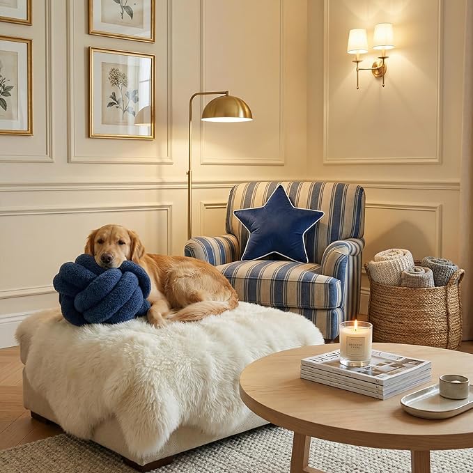 Knot Pillow - Throw Pillows Room Décor Couch Pillow for Living Room Relieve Stress, Decorative Pillows Round Knot Cushion Pet Toy, Navy 12 Inch