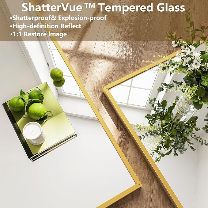 Koonmi 78"x35" Floor Mirror Full Length, Bedroom Floor Body Mirror with Stand, Large Gold Mirror, Leaning, Standing or Hanging Horizontally/Vertically