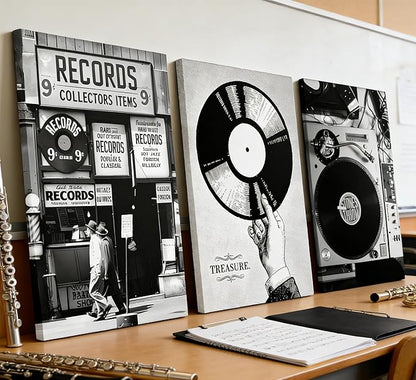 Vintage Music Canvas Wall Art Fashion Black And White Photography Preppy Vinyl Record Painting Picture Wall Decor Bar Rock Music Lovers Poster Print Artwork for Recording Studio Club Home Decoration